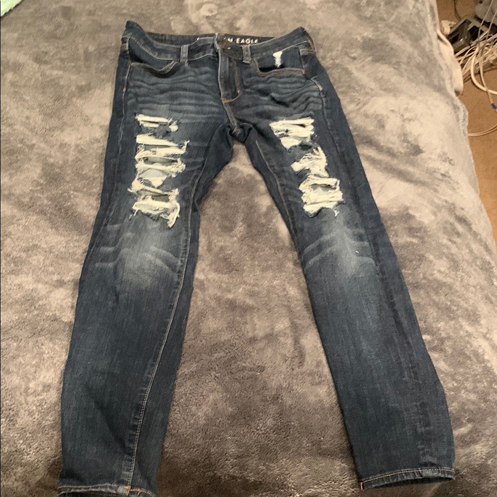 American Eagle Outfitters Blue Jeggings with Distressed Details